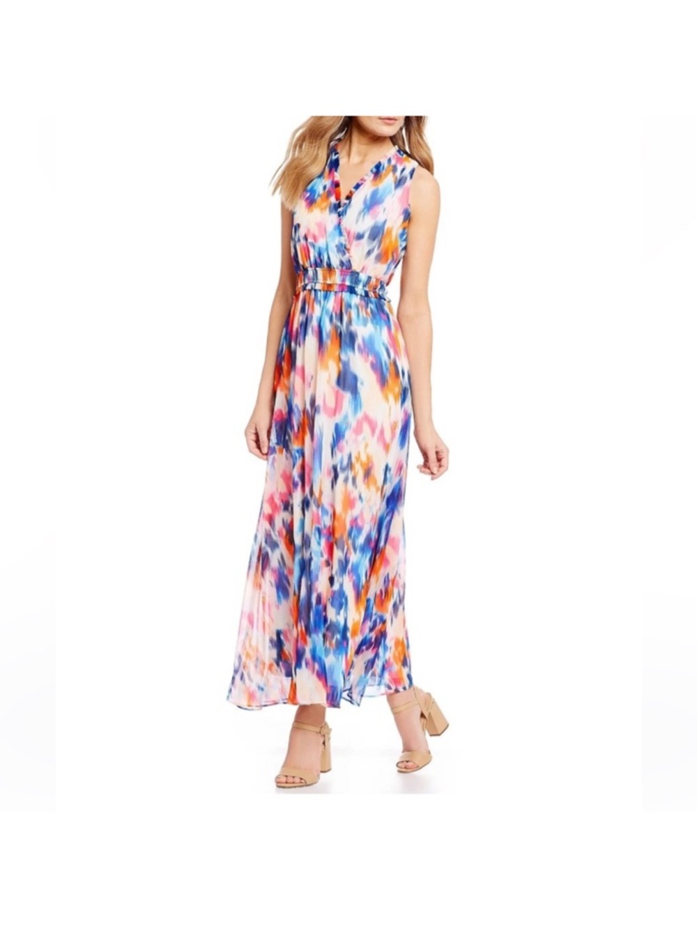London Times Multicolor Blue Pink Orange Brushstroke Dress